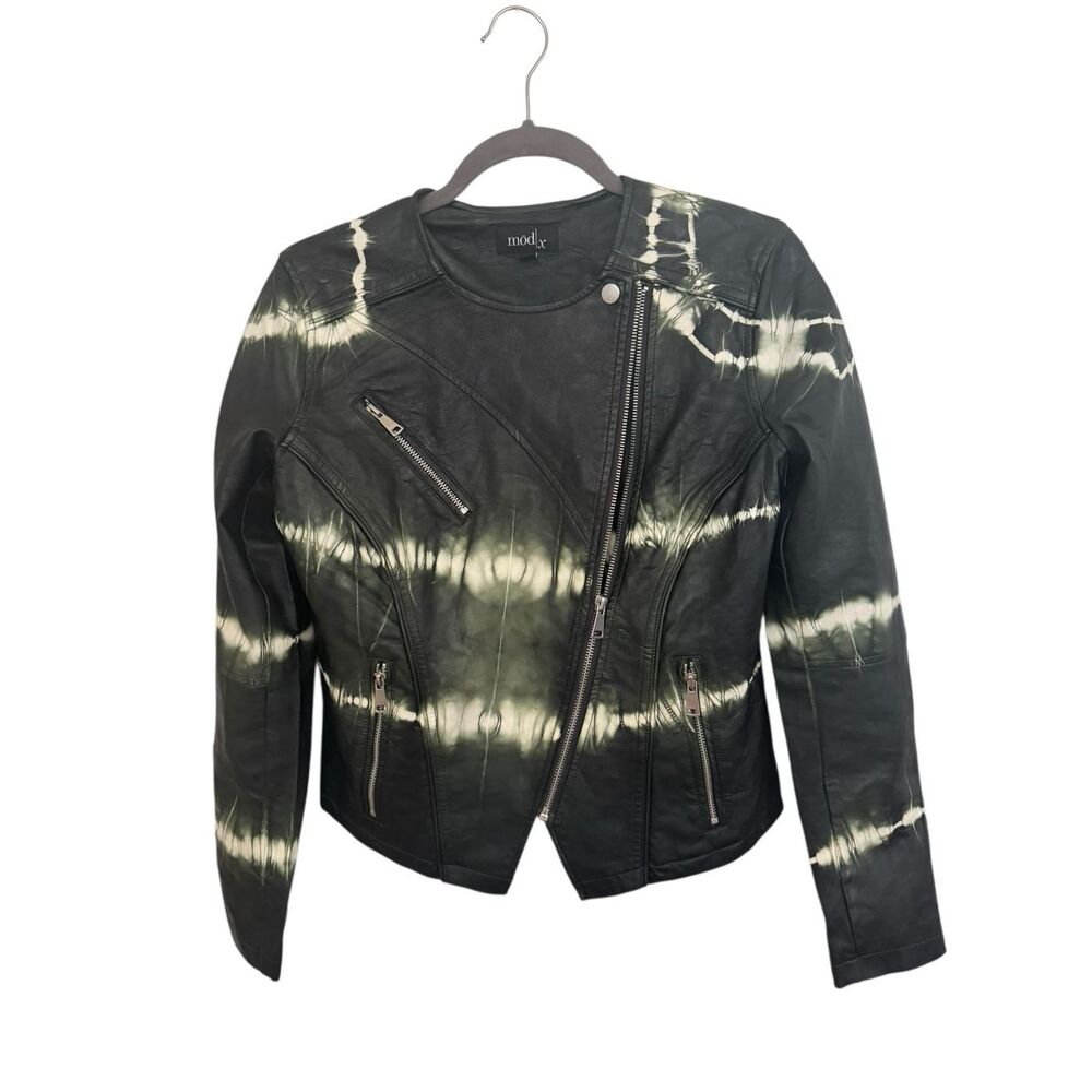 Mod x faux leather jacket dark green, zipper wrist, cropped